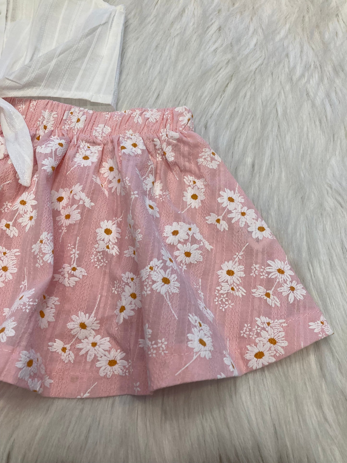 Setje topje, Rokje & haarlintje met bloemetjes roze