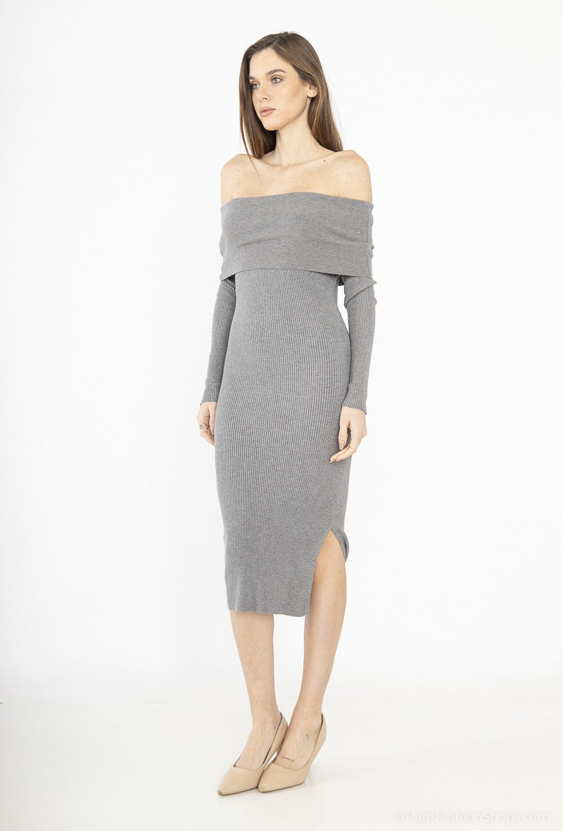 Off Shoulder Sweater Dress grijs