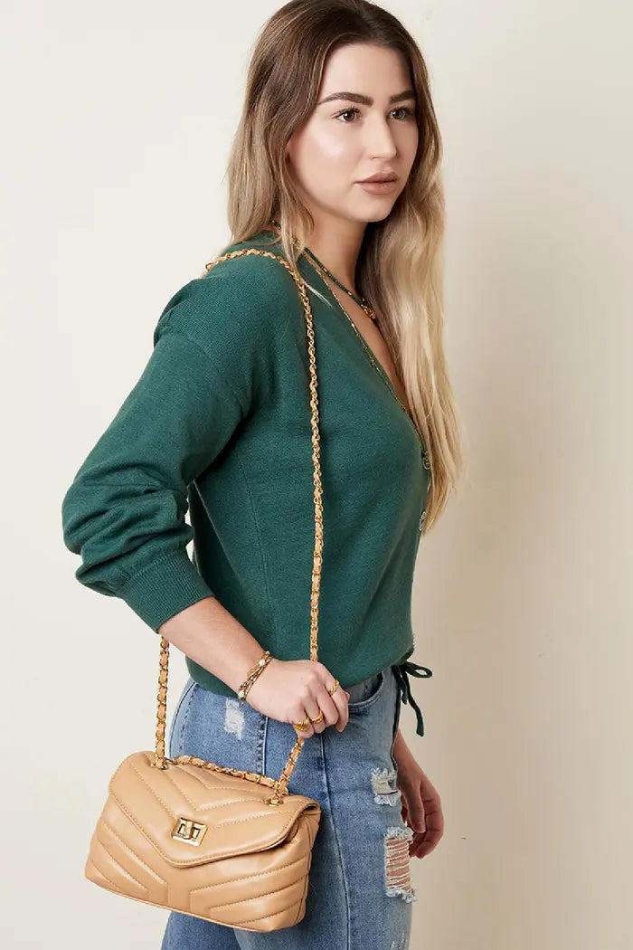 PU leather bag stitched Camel