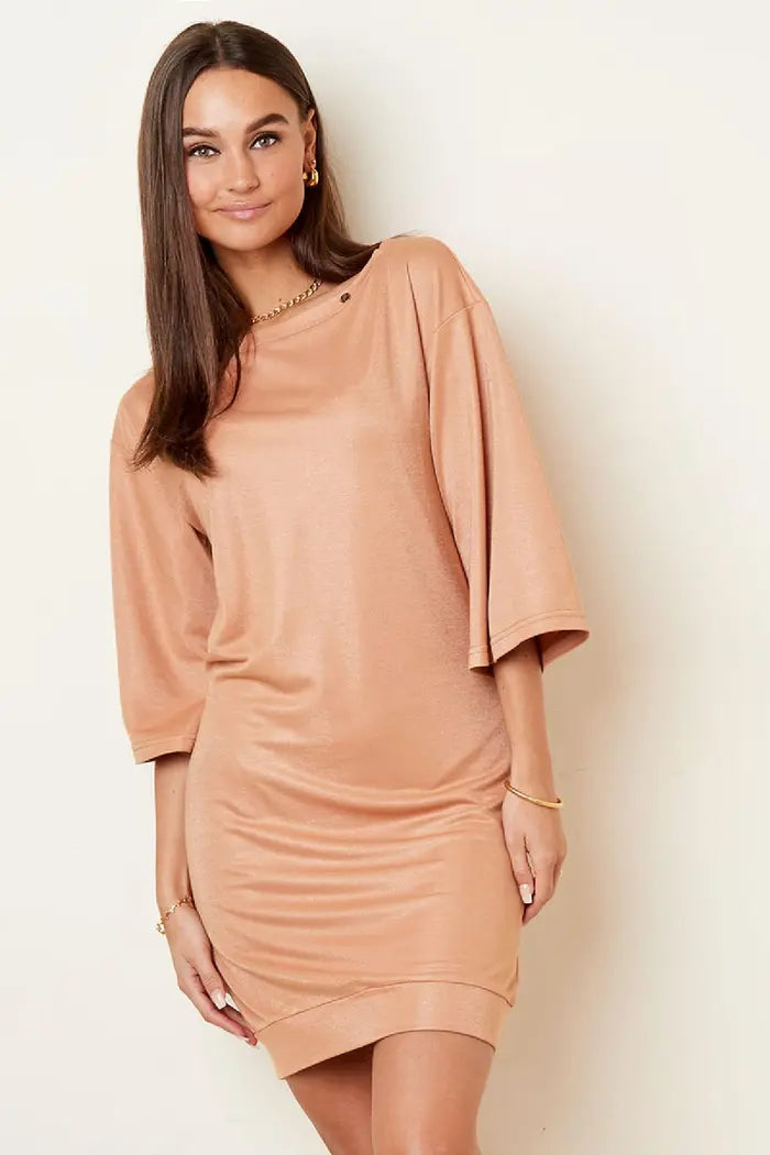 T-shirt dress with shiny coating Brown