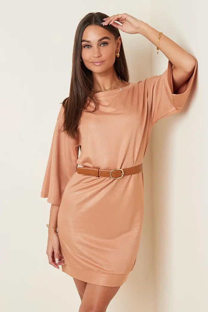 T-shirt dress with shiny coating Brown