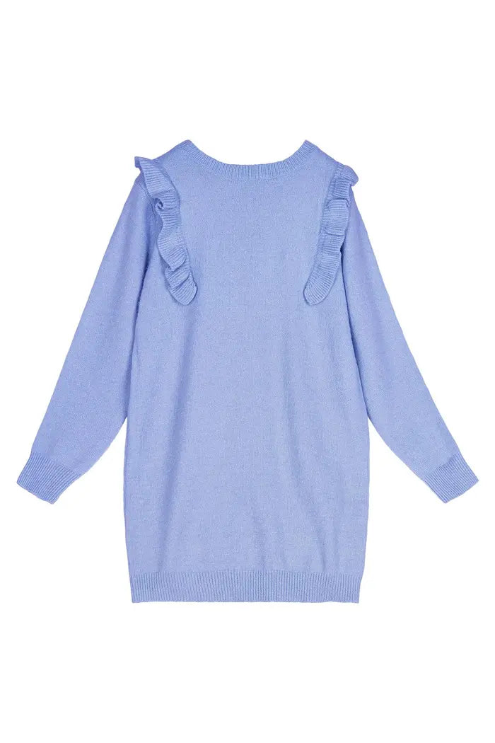 Sweater dress ruffles Blue