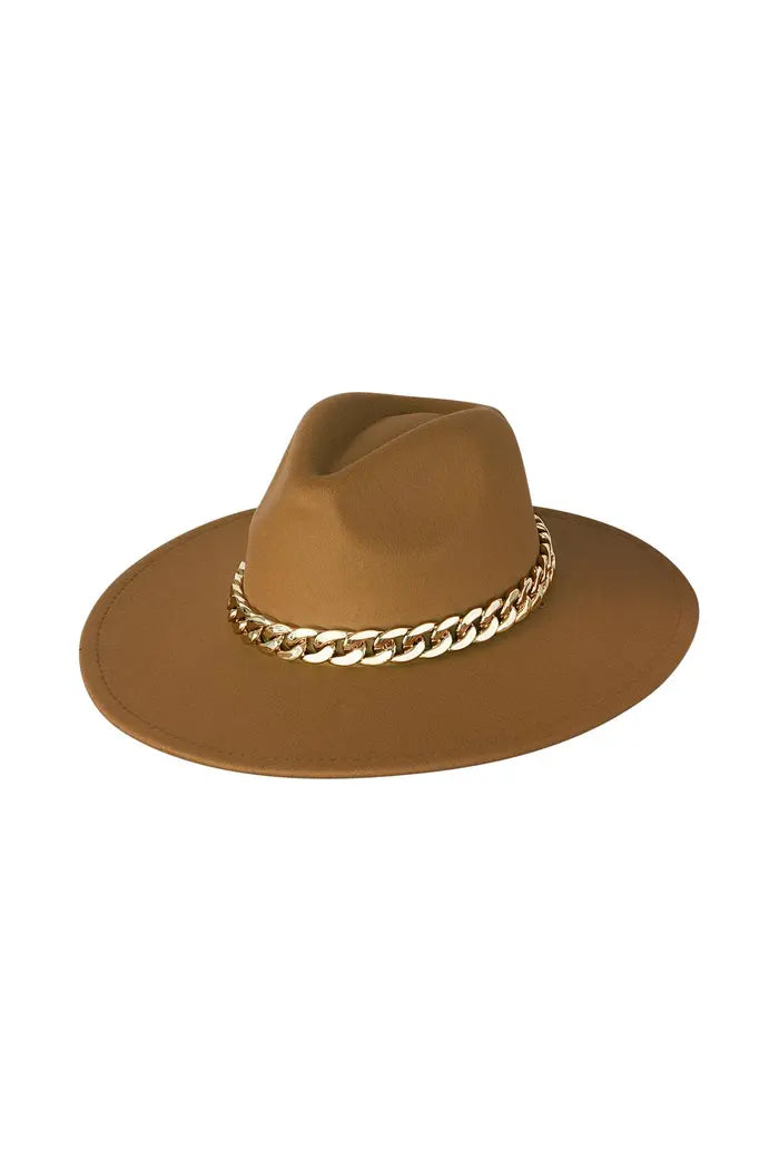 Fedora hat with chain Camel Polyester