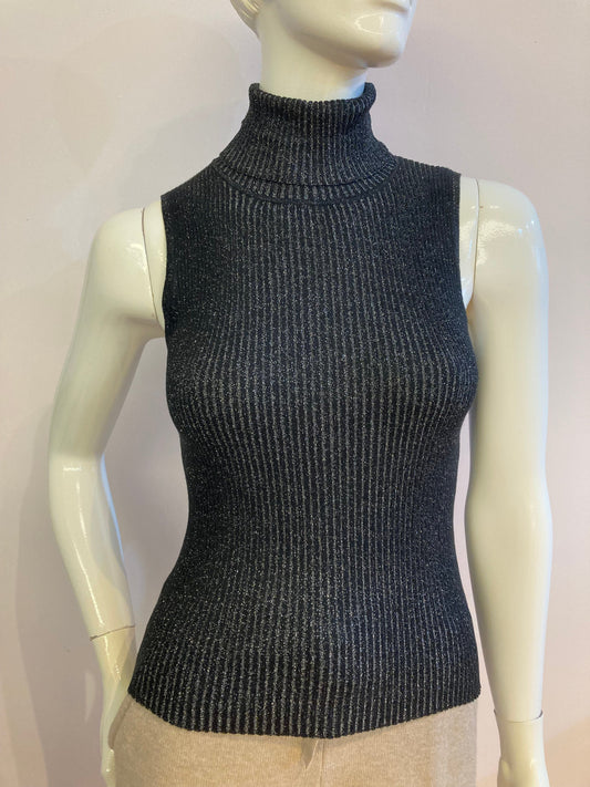 Black turtleneck cropped sleeveless sweater