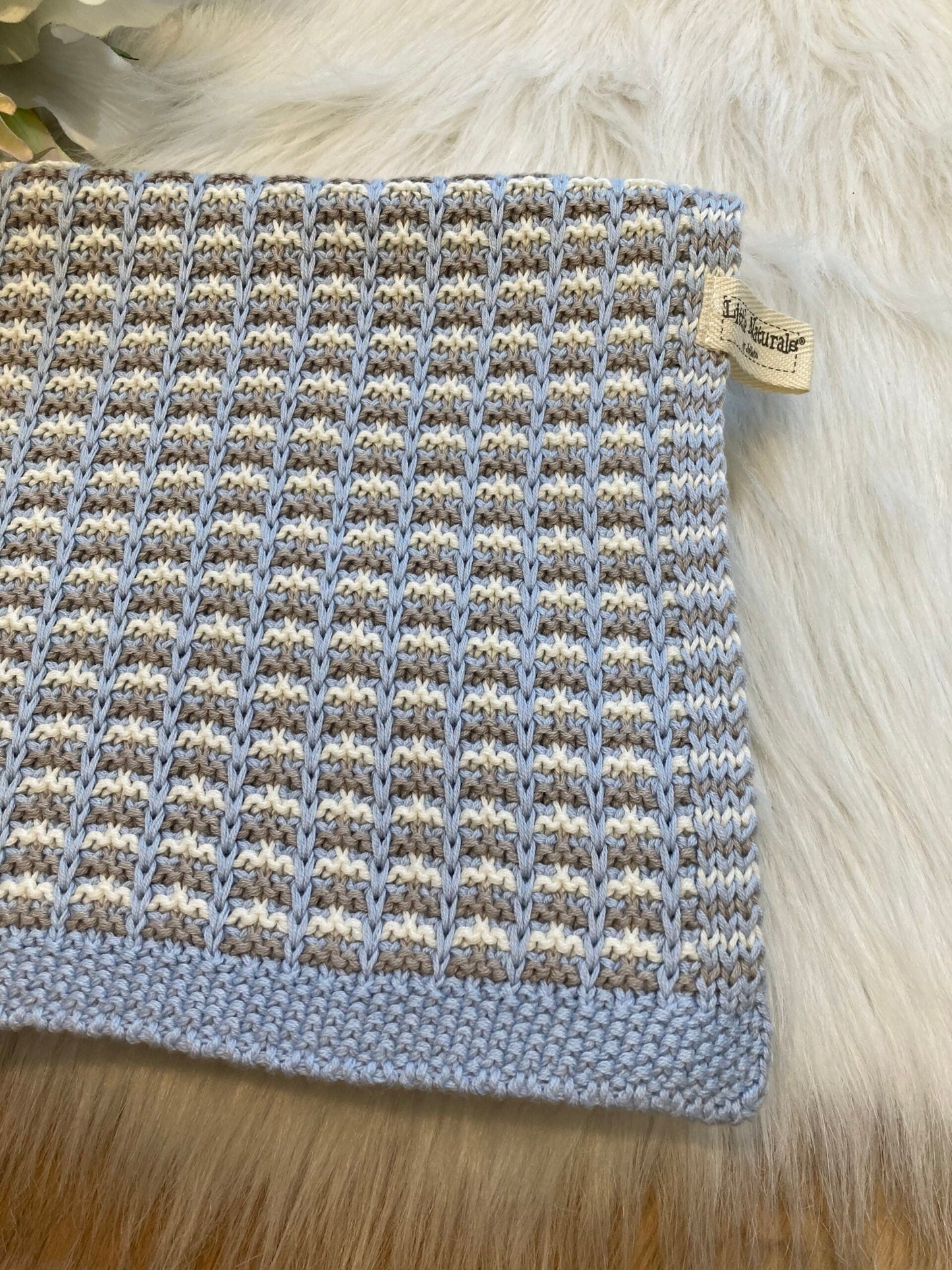 Deken 75x100cm Naturals knit grey/blue