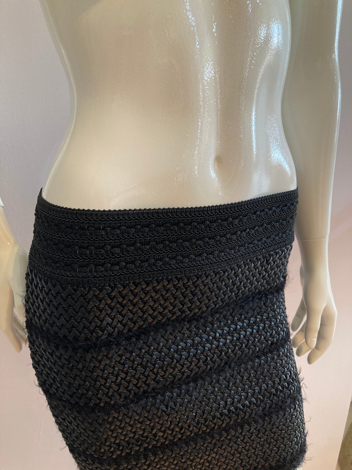 Black braided faux leather mini skirt