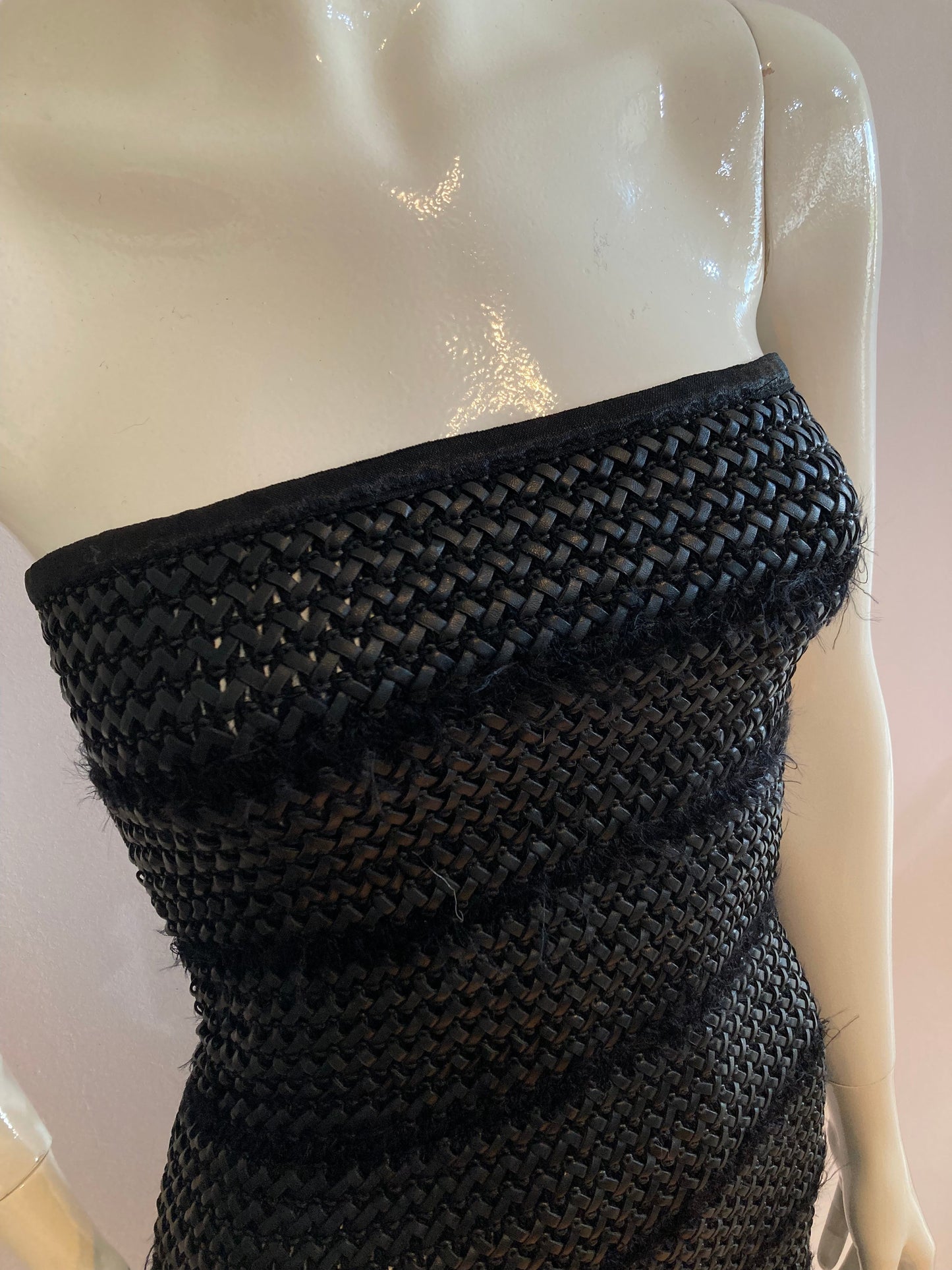 Braided and stretchy black faux leather dress with back closure