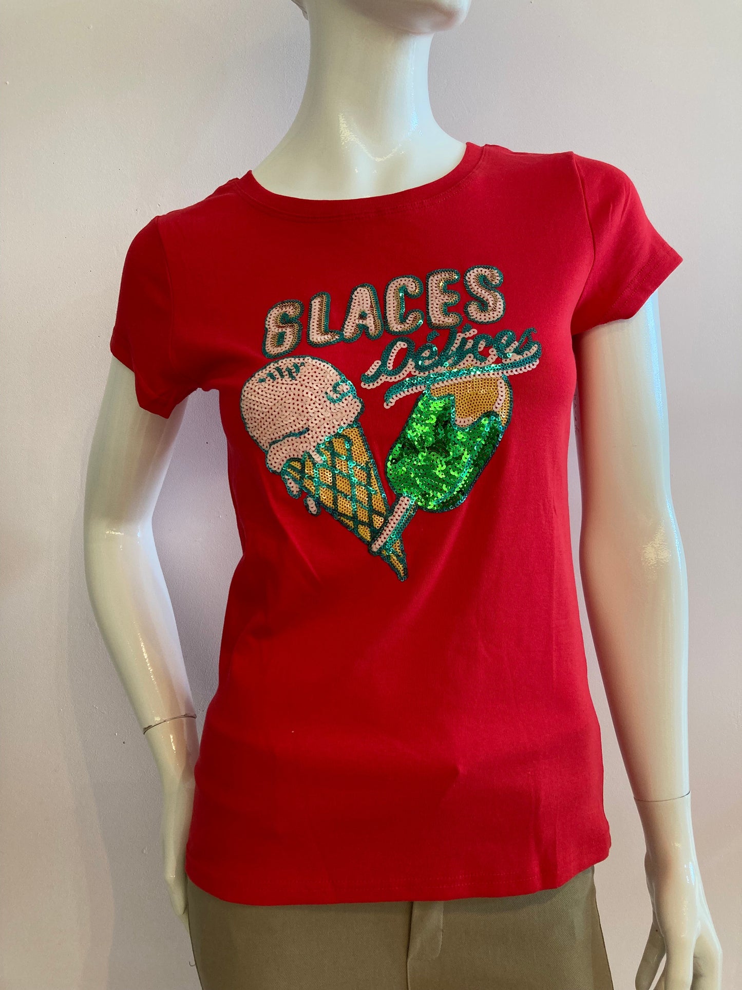 Red t-shirt with rhinestone design