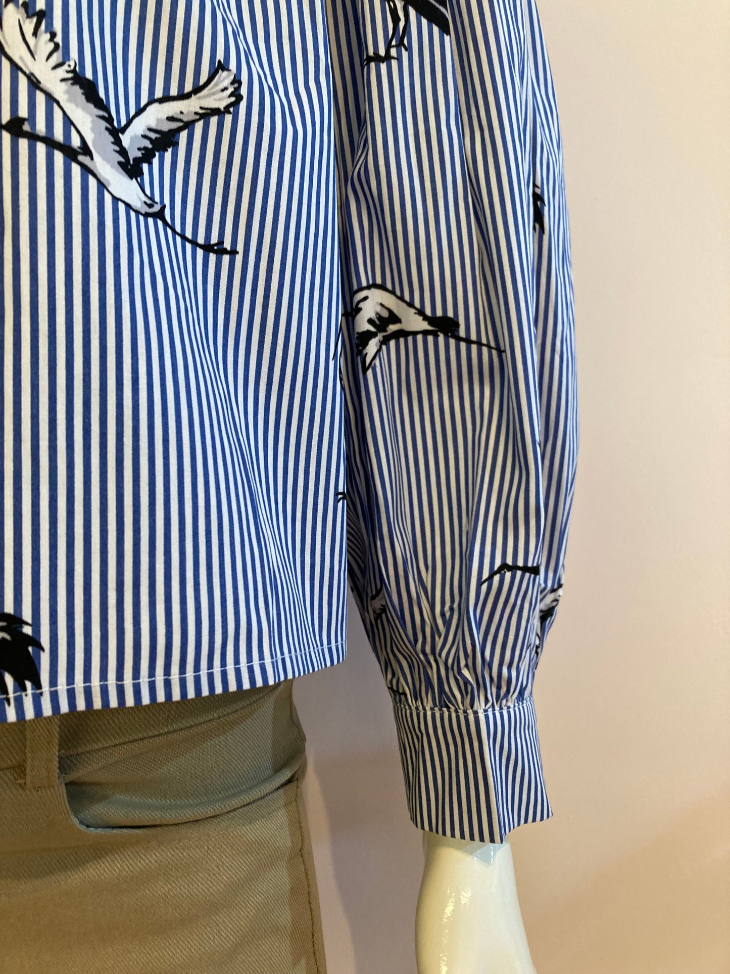 Blue striped blouse with bird motif