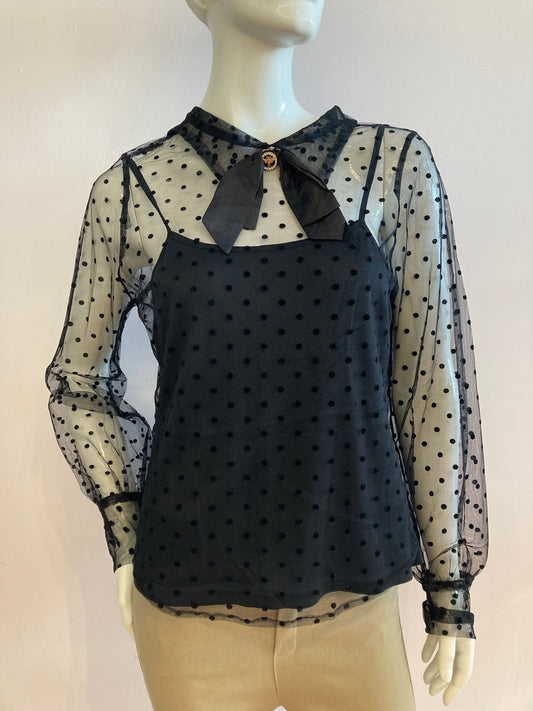 Black plumetis blouse