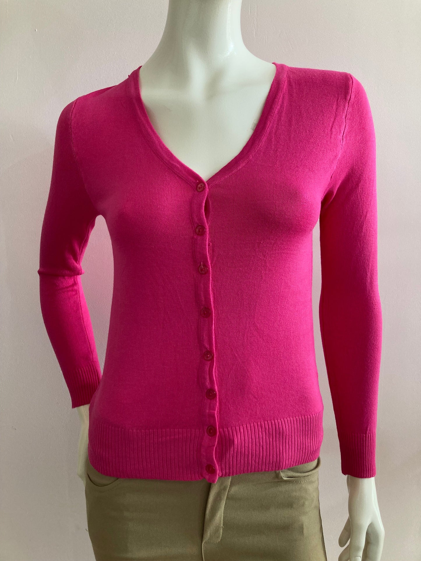 Very stretchy and very soft fuchsia knit cardigan