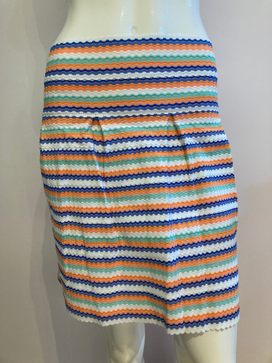 Orange striped skirt with pleats and back closure