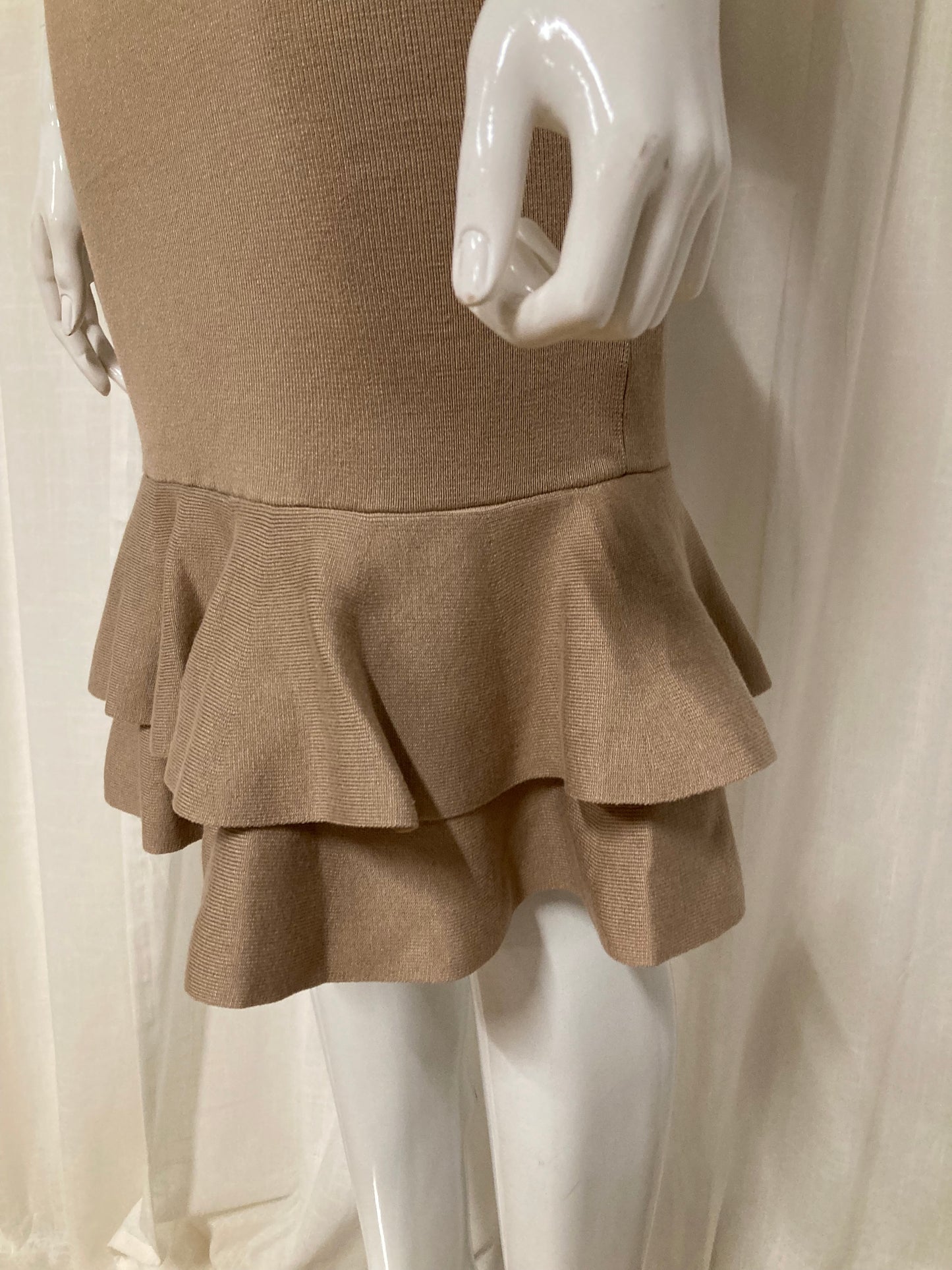 Beige asymmetric ribbed ruffle tube dress