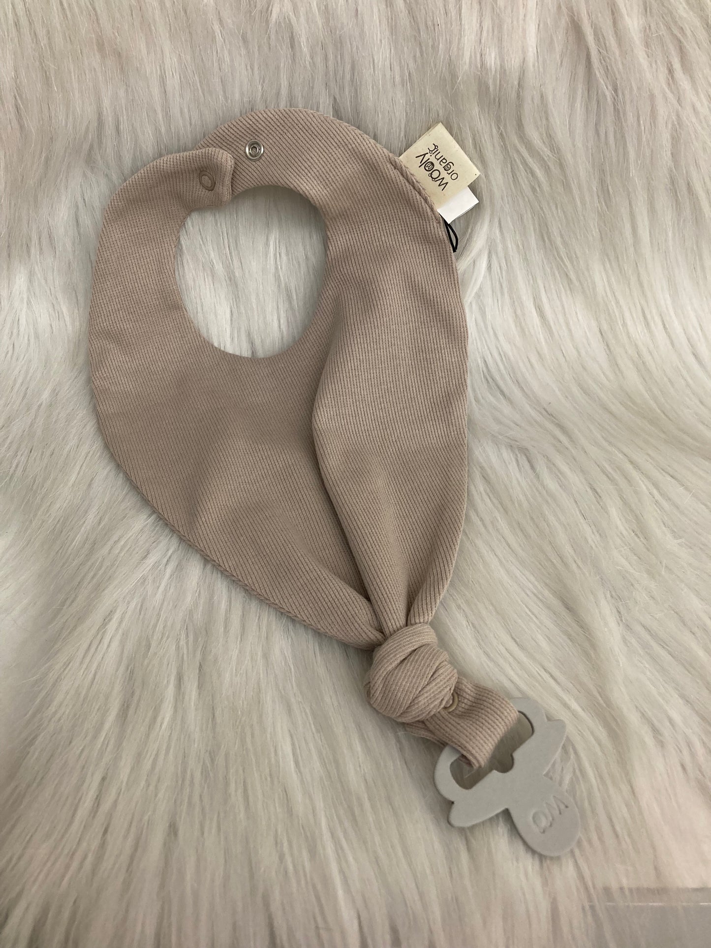 Bib with pacifier clip warm gray