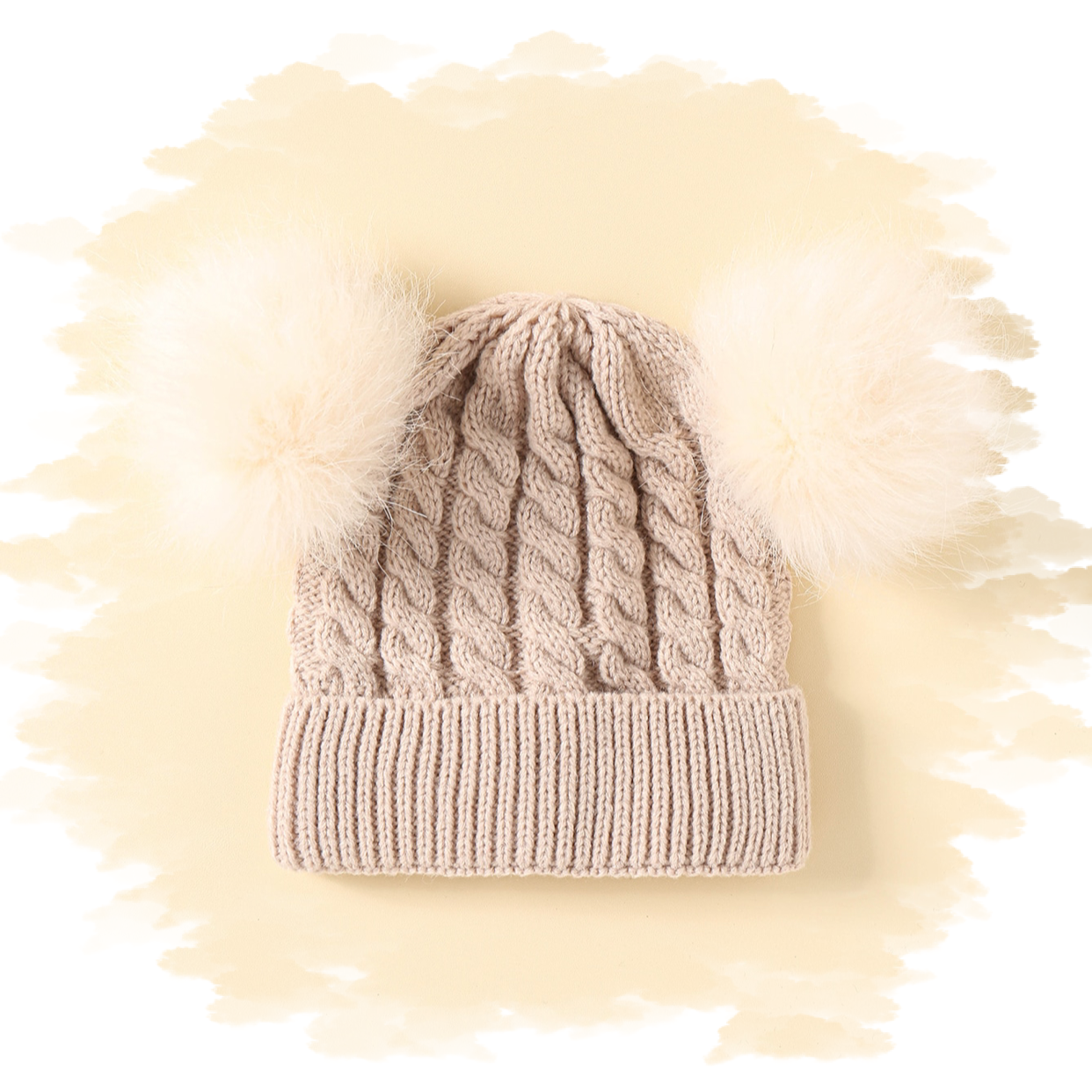 Casual muts beige dubbele pompom cream