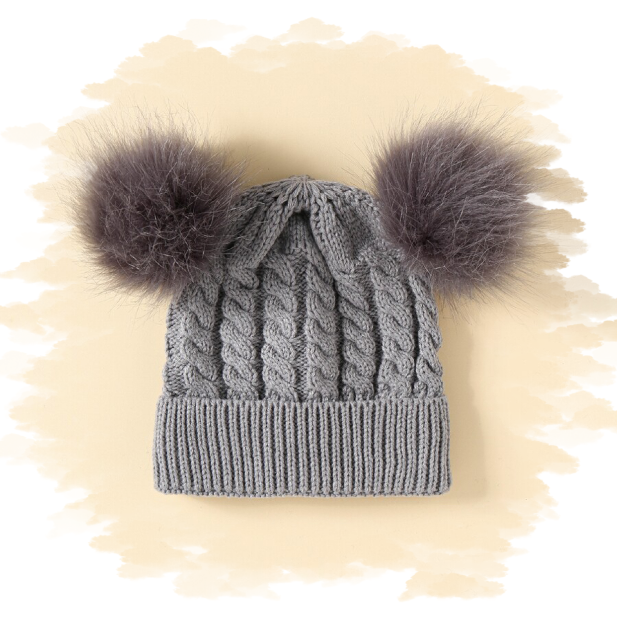 Casual babymuts grijs dubbele pompom grijs