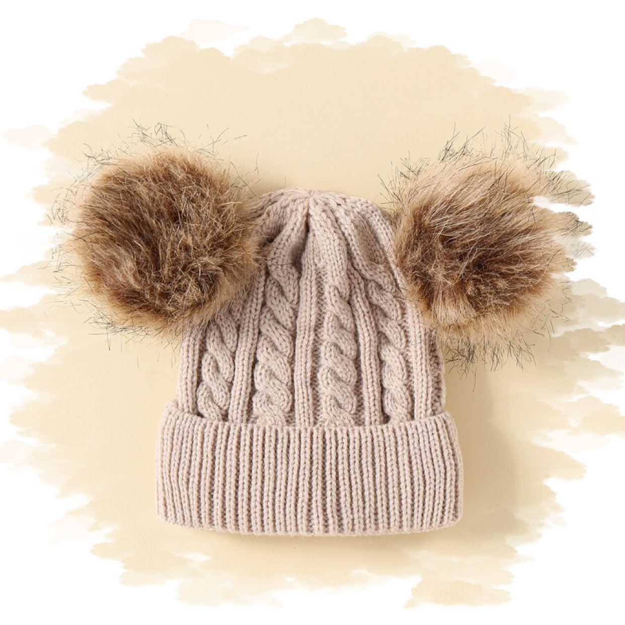 Casual muts beige dubbele pompom beige