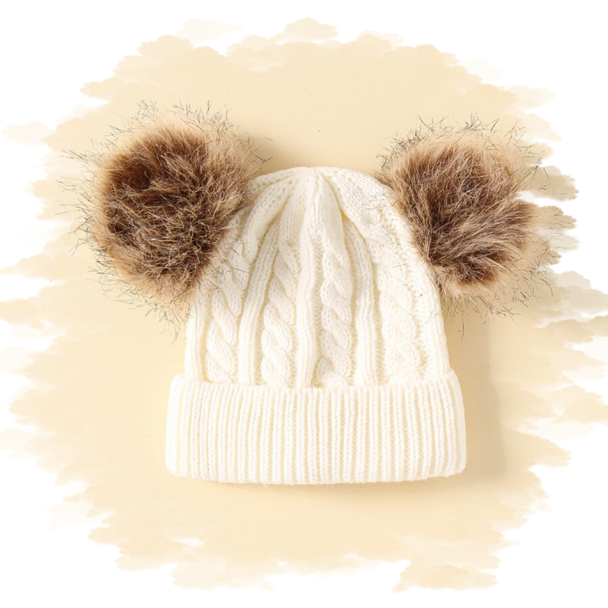 Casual babymuts cream dubbele pompom beige