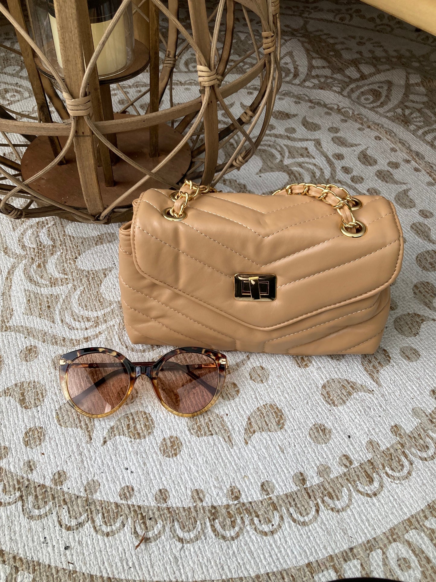 PU leather bag stitched Camel