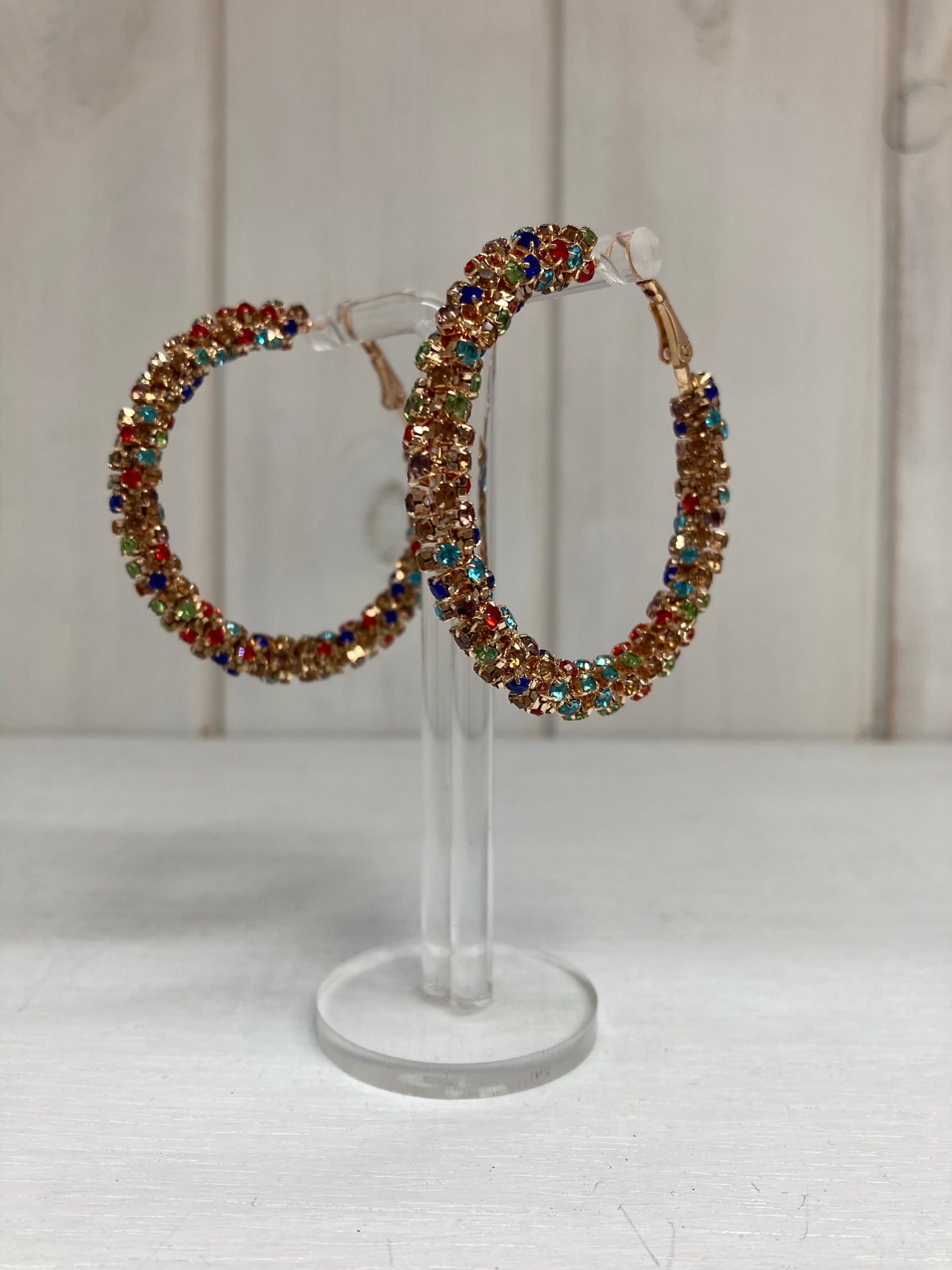 Oorring met strassteentjes multicolor