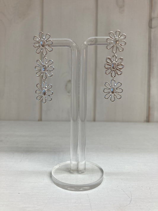 Oorhanger 3 fijne bloemen zilver