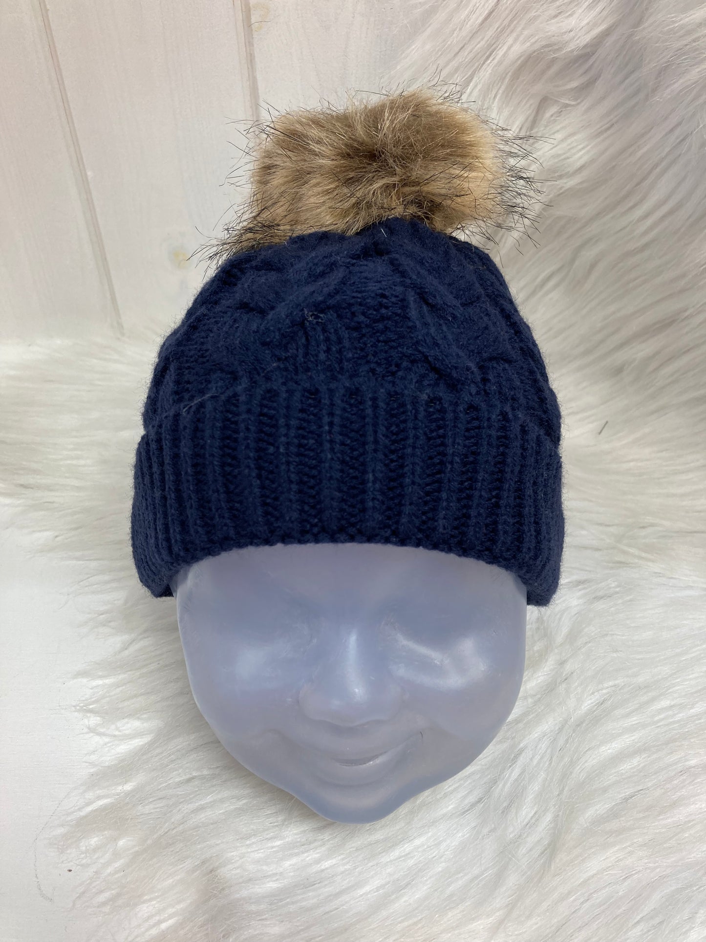 Casual babymuts marine blauw enkele pompom