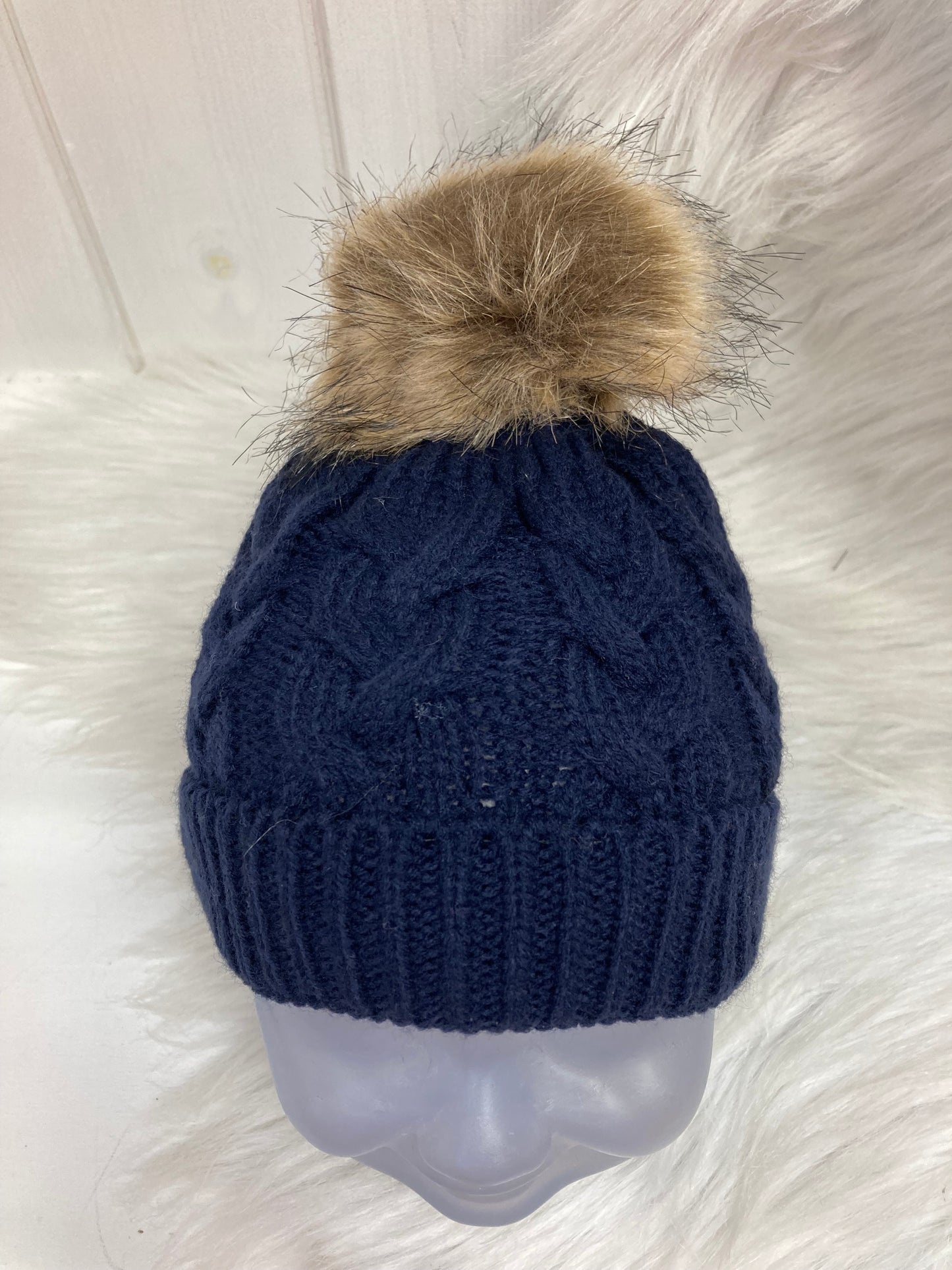 Casual babymuts marine blauw enkele pompom