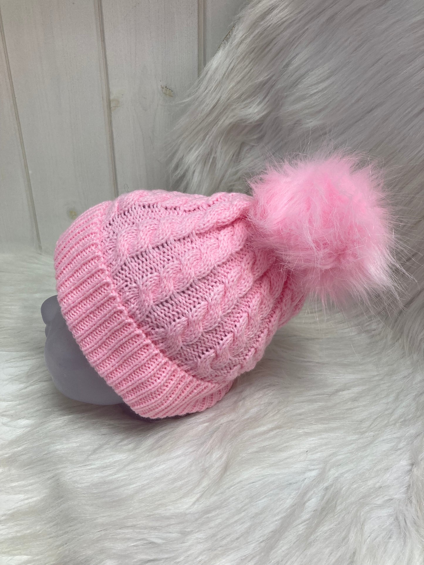 Casual babymuts lichtroze enkele pompom lichtroze