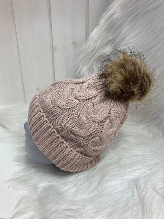 Casual muts beige enkele pompom