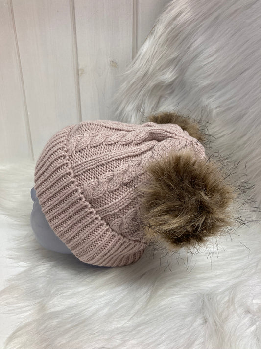 Casual muts beige dubbele pompom beige