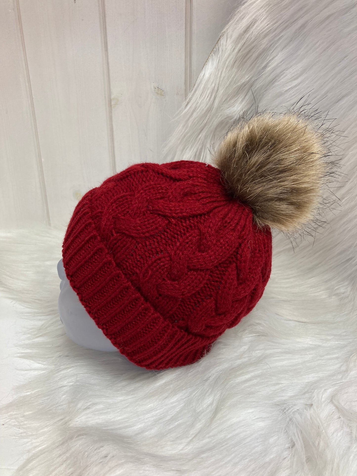 Casual babymuts bordeaux enkele pompom