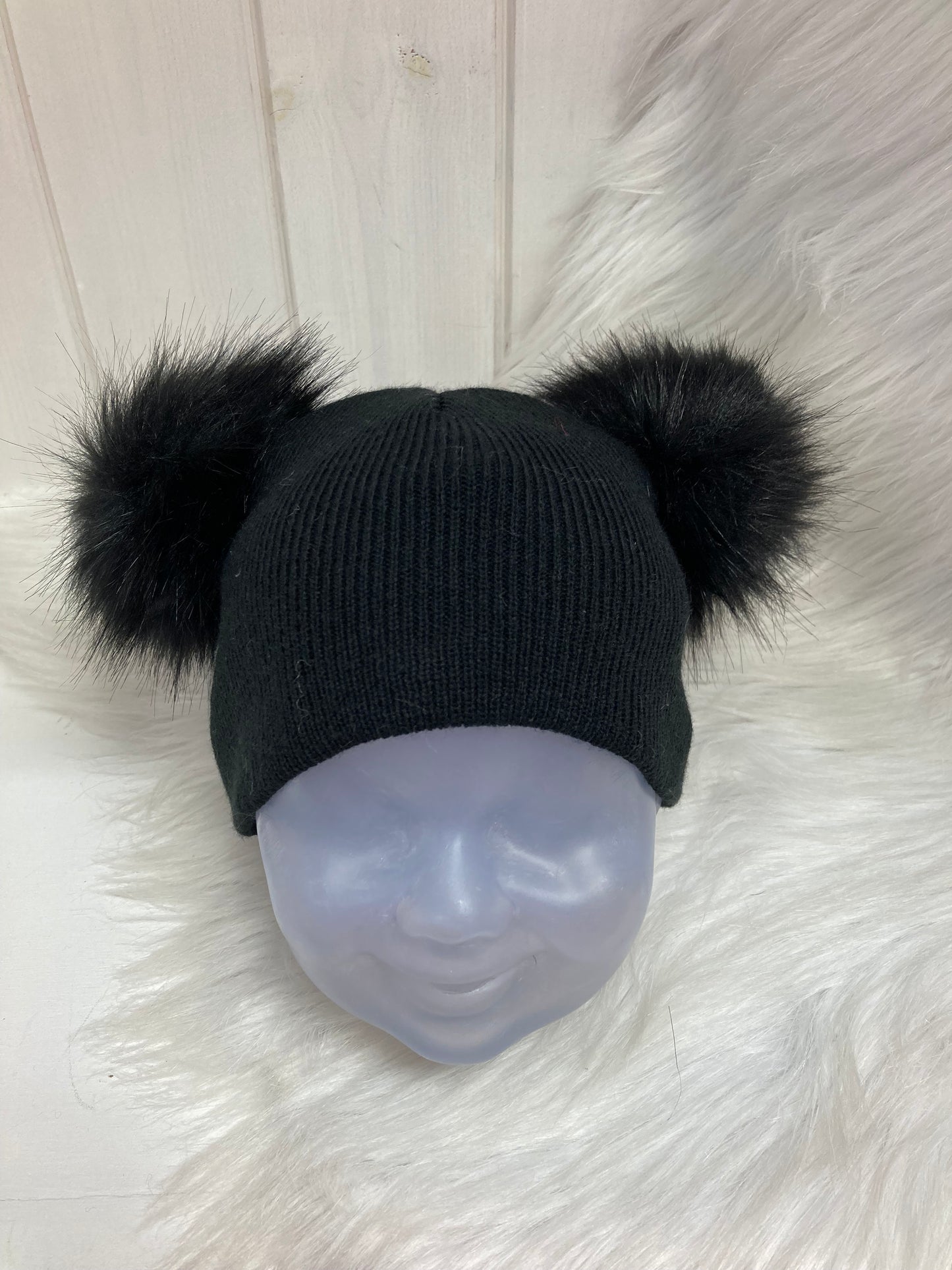 Casual beanie zwart dubbele pompom zwart