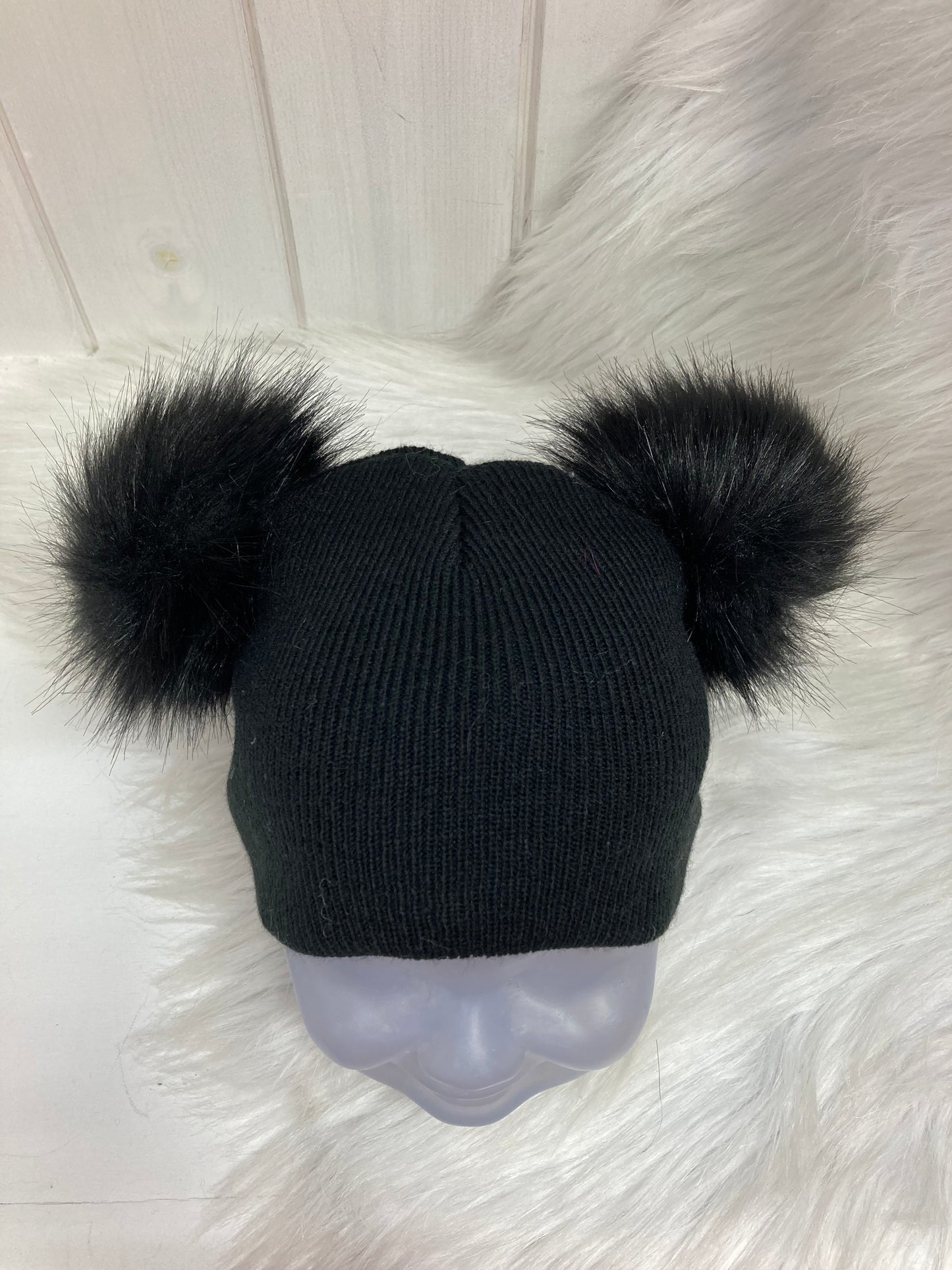 Casual beanie zwart dubbele pompom zwart