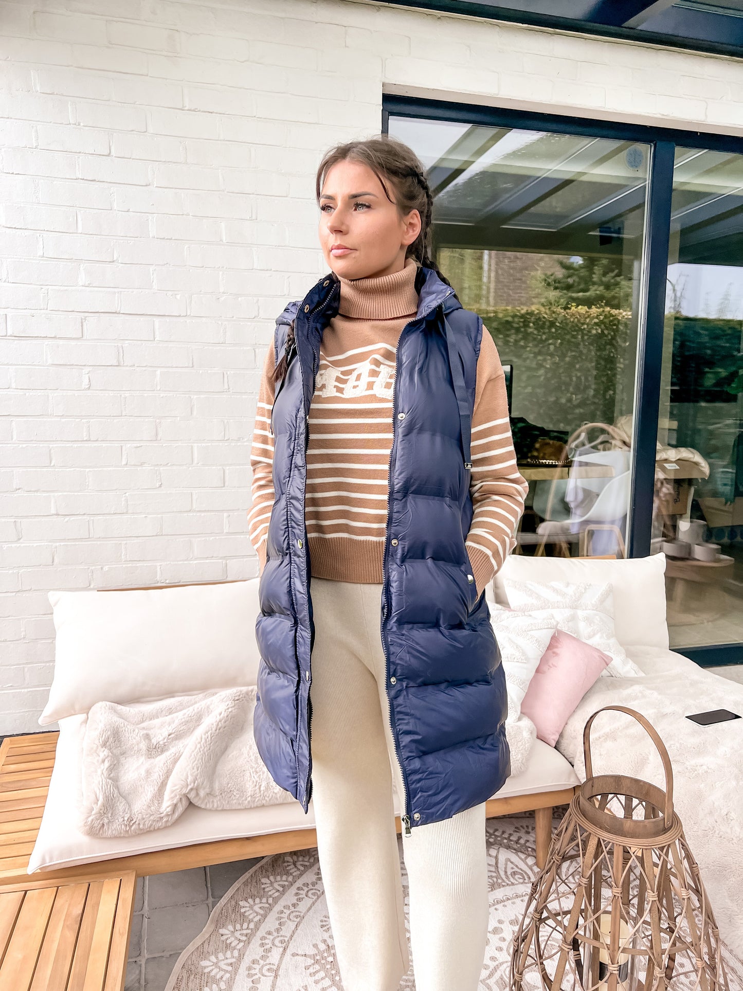 Sleeveless puffer jacket with hood Marine Blauw