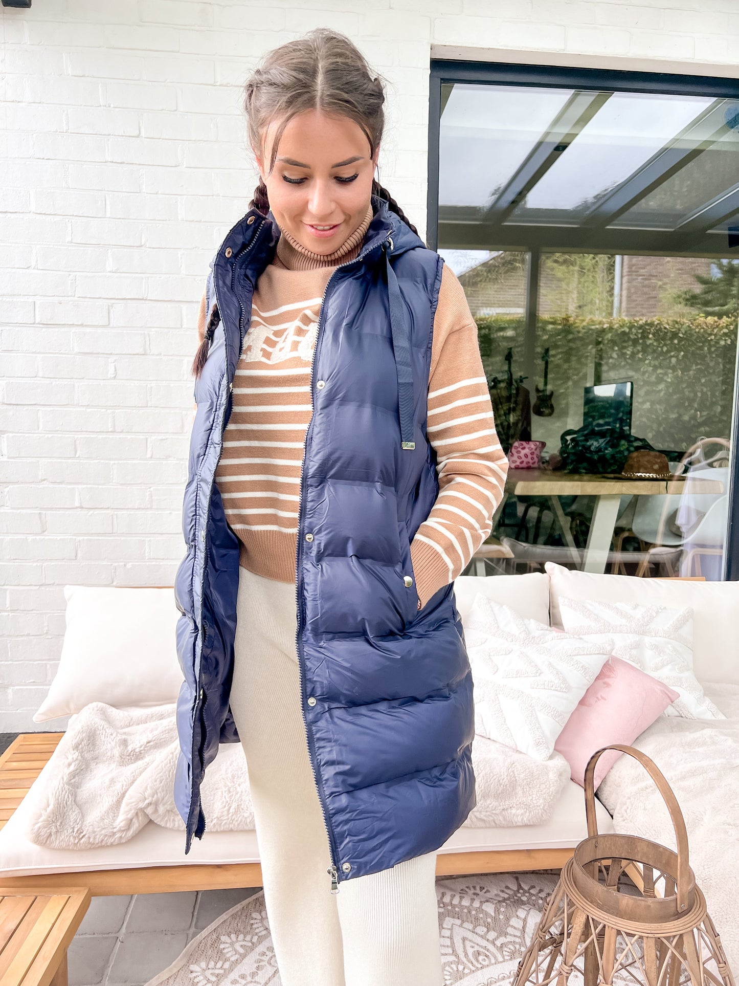 Sleeveless puffer jacket with hood Marine Blauw