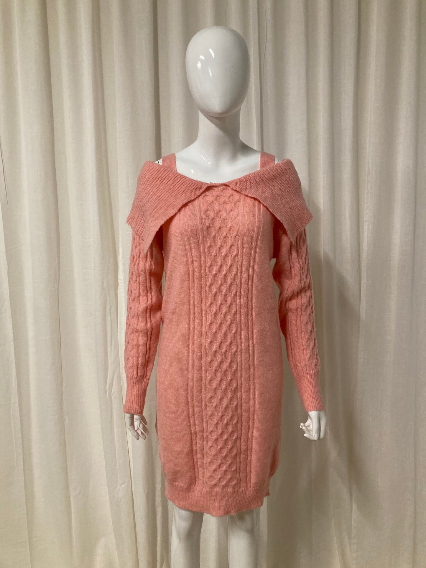 Cable knit sweater dress roze