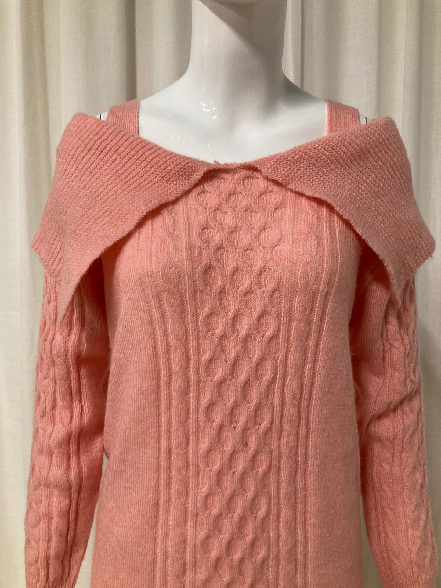 Cable knit sweater dress roze