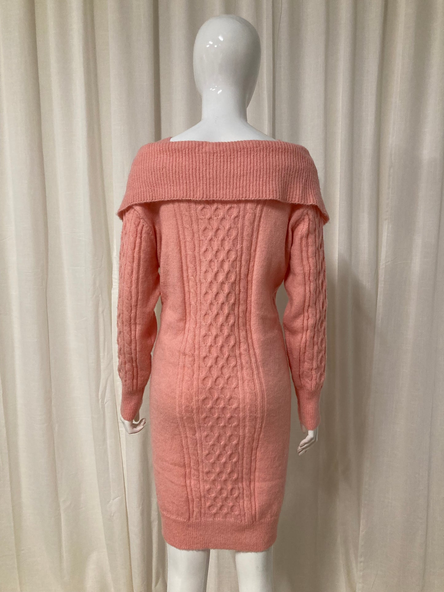 Cable knit sweater dress roze