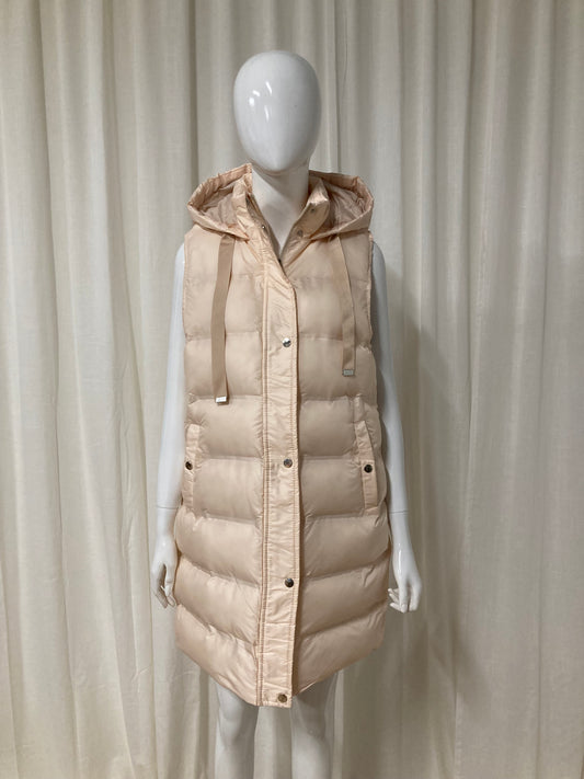 Sleeveless puffer jacket with hood beige