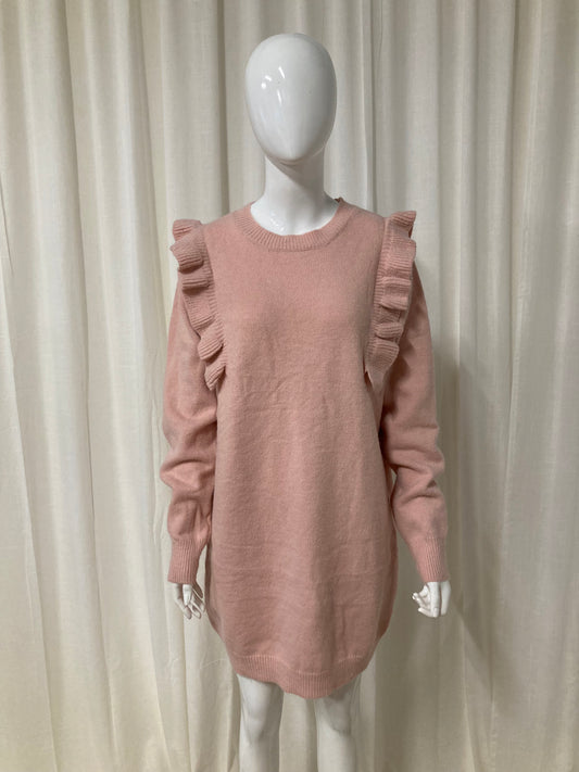 Sweater dress ruffles pink