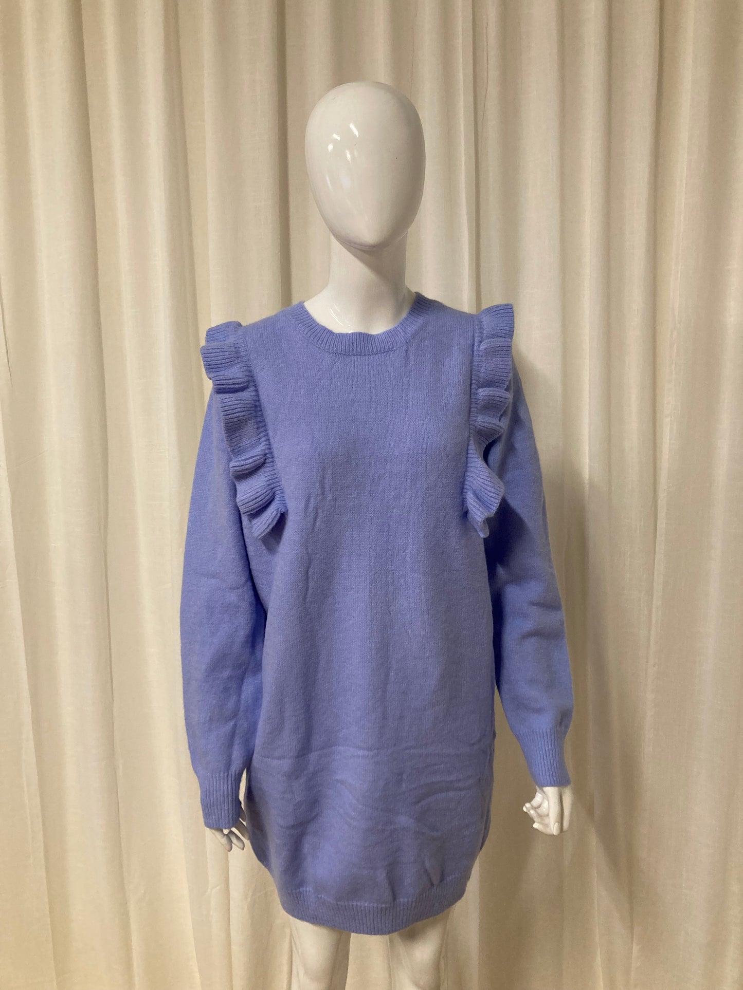 Sweater dress ruffles Blue