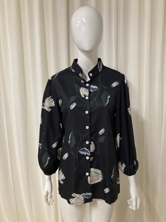 Blouse black leaf