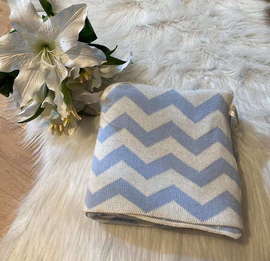 Deken 100x150cm Chevron Blue/Off white 💸