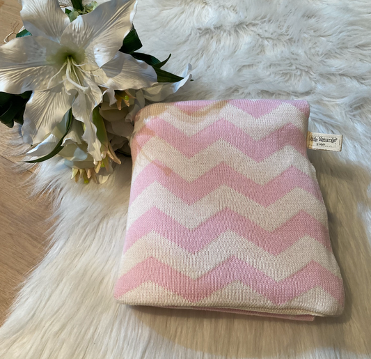 Deken 100x150cm Chevron Pink/Off white 💸