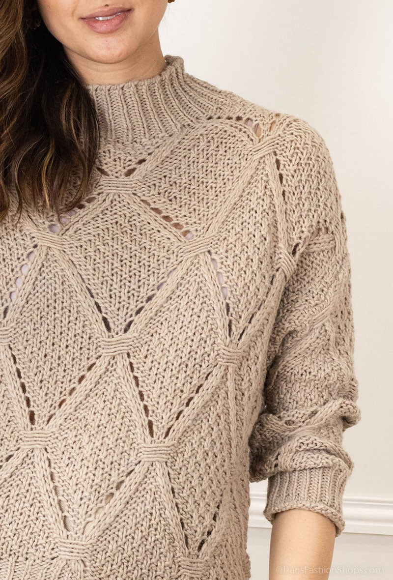 Plain oversized sweater in alpaca and wool beige