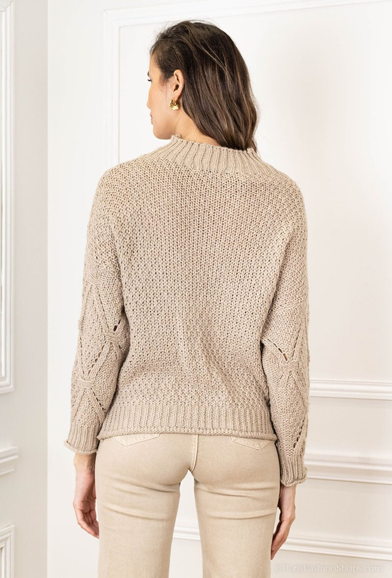 Plain oversized sweater in alpaca and wool beige