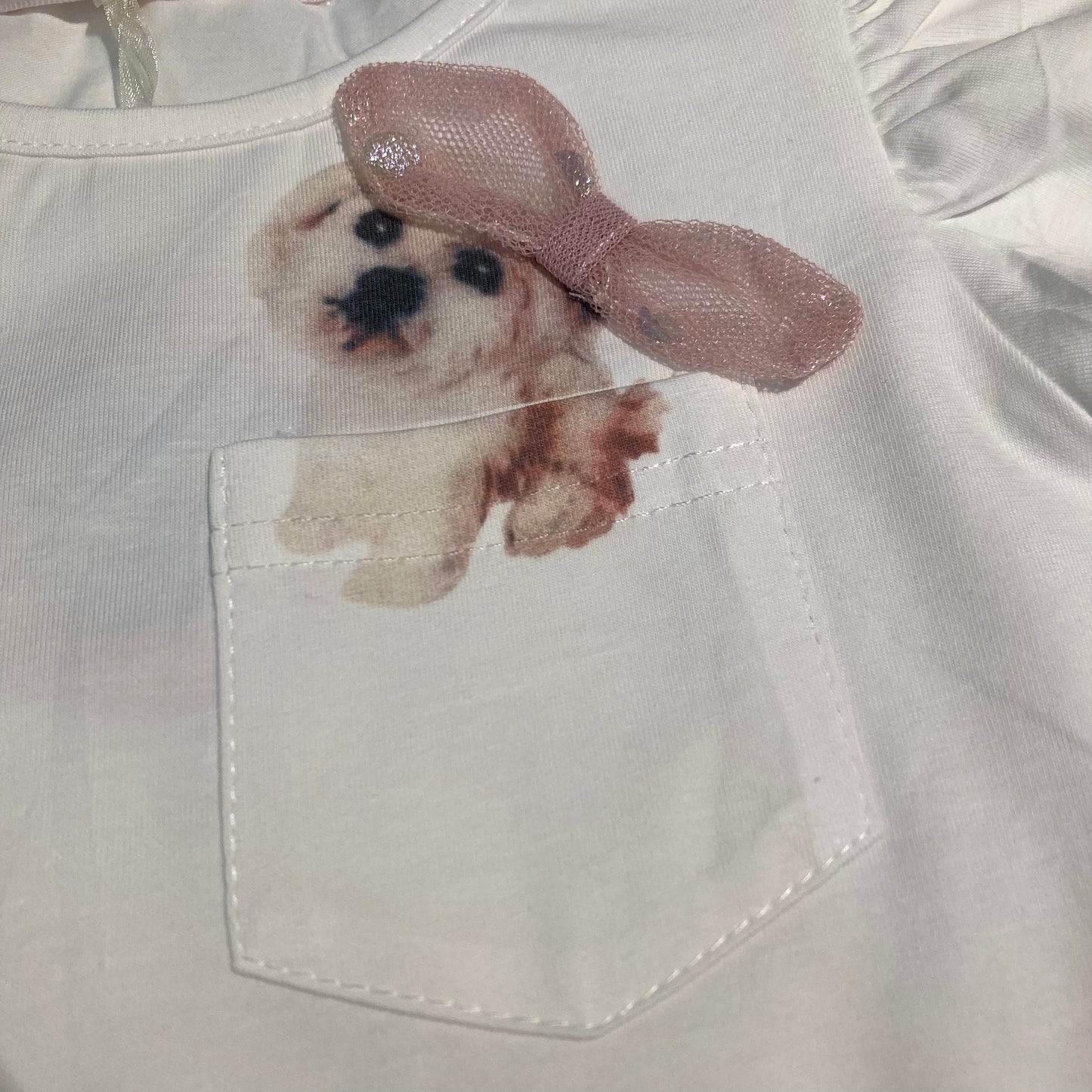 T-shirt puppy roze strik