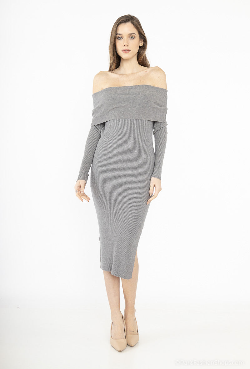 Off Shoulder Sweater Dress grijs