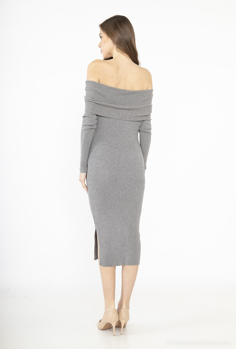 Off Shoulder Sweater Dress grijs