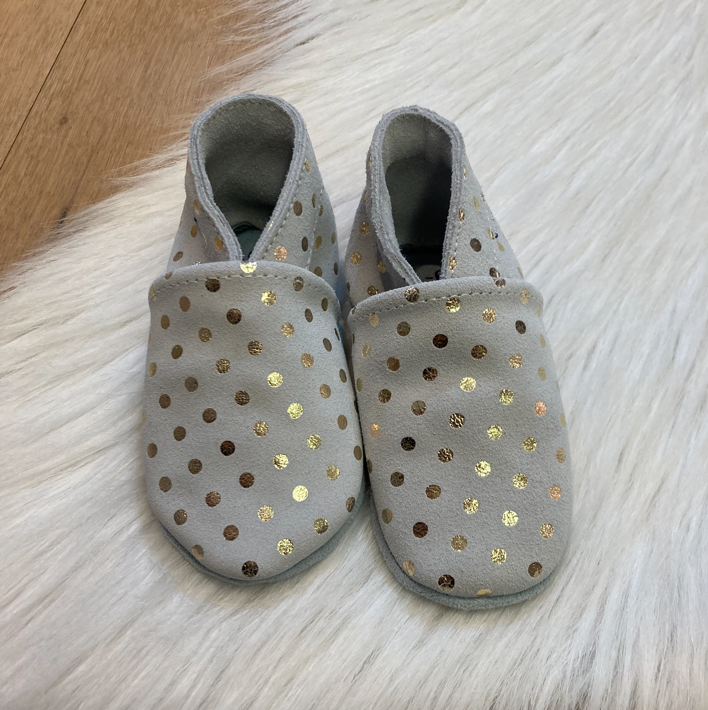 Baby soft grey golden dots